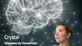  Presentation with brain thinking - Slide deck having girl thinking with glowing brain background and a ocean colored foreground