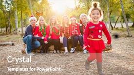  Presentation with follow up family - Amazing slide deck having christmas themed multiethnic family portrait backdrop and a coral colored foreground
