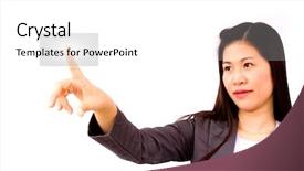  Presentation with interface - PPT layouts consisting of girl touching screen - business woman touch digital interface background and a  colored foreground