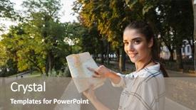  Presentation with city map - Audience pleasing presentation theme consisting of girl tourist analyzing city map backdrop and a gray colored foreground