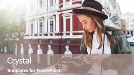  Presentation with city line map - Slide set with girl tourist analyzing city map background and a  colored foreground