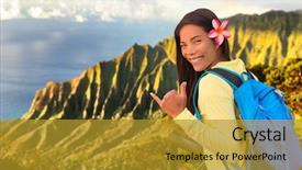  Presentation with kauai hawaii - Cool new PPT theme with girl tourist doing shaka hawaiian backdrop and a  colored foreground
