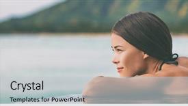  Presentation with luxury resort nature - Cool new PPT theme with girl tourist on wellness spa backdrop and a light gray colored foreground