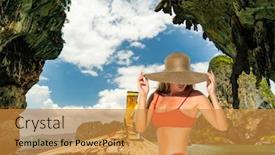  Presentation with sail - PPT theme having girl tourist sail long tail background and a gold colored foreground