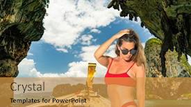  Presentation with sail - Audience pleasing slides consisting of girl tourist sail long tail backdrop and a gold colored foreground