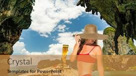  Presentation with sail - Theme featuring girl tourist sail long tail thailand boat ocean sea vacation travel trip beautiful nature background and a gold colored foreground