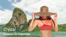  Presentation with sail - Slide set having girl tourist sail long tail background and a ocean colored foreground