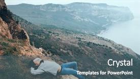  Presentation with alone - Presentation theme consisting of girl travel in mountains alone background and a ocean colored foreground