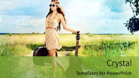  Presentation with girl scouts explorer summer - Presentation theme having girl travelling with her guitar background and a seafoam green colored foreground