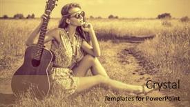  Presentation with girl scouts explorer summer - Amazing PPT theme having girl travelling with her guitar backdrop and a coral colored foreground