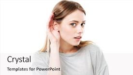  Presentation with hear - Theme having girl trying to hear rumors background and a sky blue colored foreground