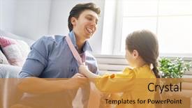  Presentation with kid s happy fathers day - Slide set consisting of girl tying the tie background and a gold colored foreground