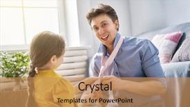  Presentation with togetherness - PPT theme featuring girl tying the tie background and a coral colored foreground