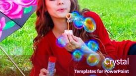  Presentation with under umbrella - Theme consisting of girl under umbrella blowing soap bubbles background and a crimson colored foreground