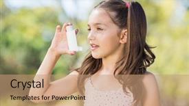  Presentation with asthma - Slides featuring girl using an asthma inhaler background and a coral colored foreground