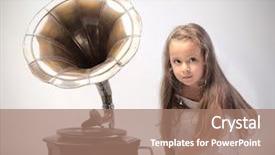  Presentation with gramophone - PPT theme consisting of girl using an old gramophone background and a coral colored foreground