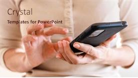  Presentation with internet surfing - Slide set consisting of girl-using-black-smartphone-surfing background and a  colored foreground