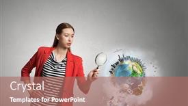  Presentation with search - Cool new presentation theme with girl using magnifier for search backdrop and a coral colored foreground