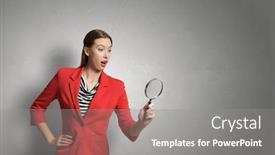 Presentation with search - Amazing theme having girl using magnifier for search mixed media backdrop and a gray colored foreground