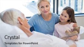  Presentation with design medical hospital - Slide deck with girl visiting grandfather in hospital background and a light blue colored foreground