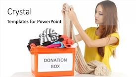  Presentation with donation - Amazing theme having girl volunteer with donation box isolated on white backdrop and a white colored foreground