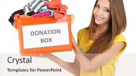  Presentation with donation - Theme having volunteer with donation box isolated background and a lemonade colored foreground