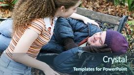  Presentation with helping man - Beautiful theme featuring girl volunteers to help homeless backdrop and a ocean colored foreground