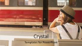  Presentation with train railway - Slide deck enhanced with girl waiting for the train background and a coral colored foreground