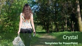  Presentation with walking trail - Slide deck having girl walking along a forest background and a tawny brown colored foreground