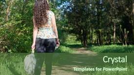  Presentation with walking trail - Cool new PPT layouts with girl walking along a forest backdrop and a tawny brown colored foreground
