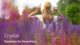  Presentation with floral - Theme consisting of girl-walking-in-floral-field background and a violet colored foreground