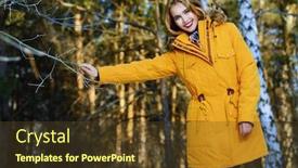  Presentation with forest winter - Beautiful slide deck featuring girl walking in forest on winter day fashion shot down jackets backdrop and a tawny brown colored foreground