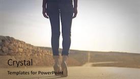  Presentation with black road - Audience pleasing presentation theme consisting of girl walking in high heels backdrop and a coral colored foreground