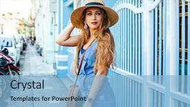  Presentation with city street - Audience pleasing slide deck consisting of girl walking on the asia backdrop and a light blue colored foreground