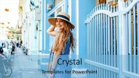  Presentation with asia tourism - Slide set consisting of girl walking on the asia background and a light blue colored foreground