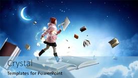  Presentation with walking - Amazing presentation theme having girl-walking-with-book-around backdrop and a light blue colored foreground