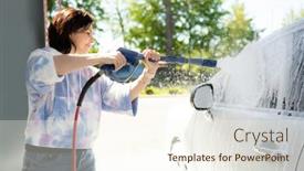  Presentation with car service - PPT theme featuring girl-washing-a-car background and a cream colored foreground