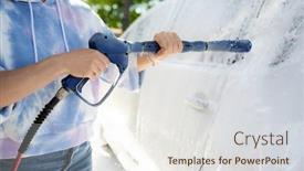  Presentation with car service - Presentation enhanced with girl-washing-a-white-car background and a sky blue colored foreground