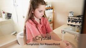  Presentation with surgical hand washing - PPT theme consisting of girl washing hands in bathroom background and a coral colored foreground