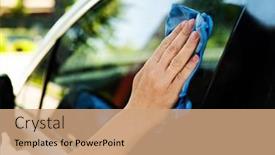  Presentation with car service - PPT theme consisting of girl-washing-her-car background and a coral colored foreground