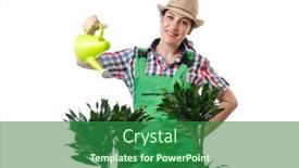  Presentation with plants - Slide deck consisting of girl-watering-plants-on-white background and a forest green colored foreground