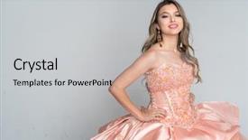  Presentation with formal - PPT theme featuring girl wearing a quinceanera dress background and a light gray colored foreground