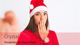  Presentation with christmas girl - Presentation design having girl-wearing-christmas-santa-hat background and a red colored foreground