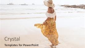  Presentation with sea shore - Colorful PPT theme enhanced with girl-wearing-floral-maxi-skirt backdrop and a lemonade colored foreground