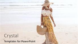  Presentation with sea shore - PPT theme featuring girl-wearing-floral-maxi-skirt background and a lemonade colored foreground