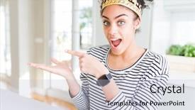  Presentation with queen - Presentation theme featuring girl wearing golden queen crown background and a light blue colored foreground