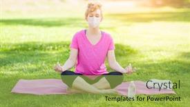  Presentation with medical face mask - PPT theme consisting of girl-wearing-medical-face-mask background and a yellow colored foreground