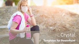 Presentation with medical face mask - Beautiful slide set featuring girl-wearing-medical-face-mask backdrop and a coral colored foreground