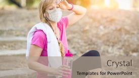  Presentation with medical face mask - Presentation design with girl-wearing-medical-face-mask background and a mint green colored foreground