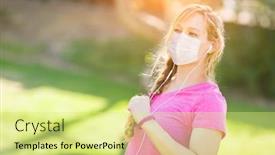  Presentation with medical face mask - Slide set having girl-wearing-medical-face-mask background and a blonde colored foreground